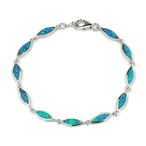 Blue Fire Opal Marquise Link Sterling Silver Bracelet